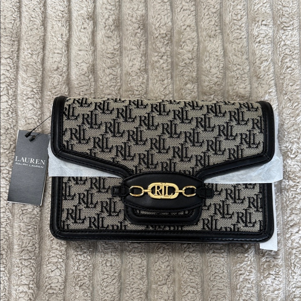 Classy Lauren Ralph Lauren Monogram Black and Gray Crossbody Bag